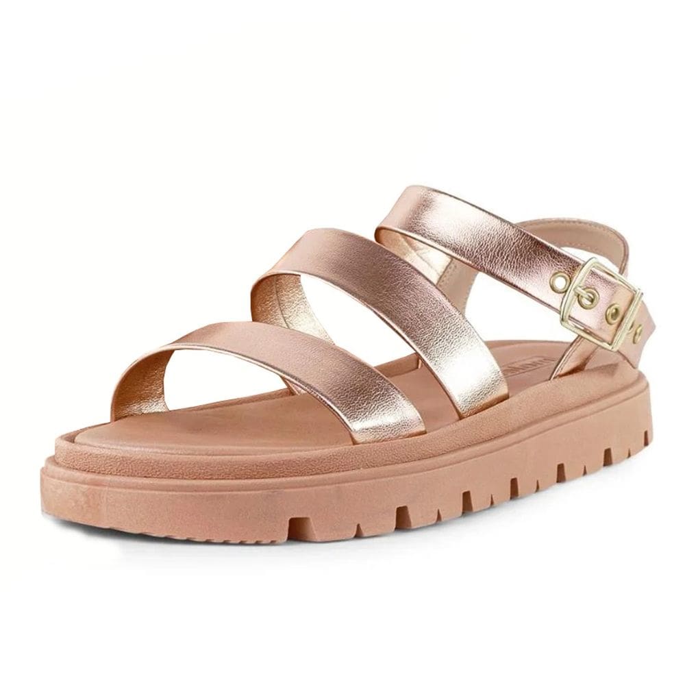 Sandália Feminina Flatform Conforto Metalizada Casual Moleca