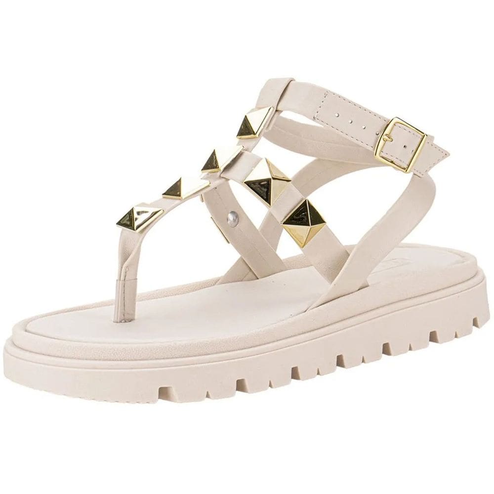 Sandalia Feminina Flatform Moderna Pin Dourado Moleca