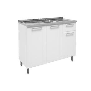Balcão de Cozinha c/ Pia Múltipla c/ 3 Portas e 1 Gaveta Branco - Bertolini
