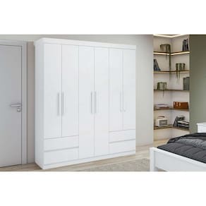 Guarda Roupa Solteiro 6 Portas e 4 Gavetas Zeus Branco - Lopas