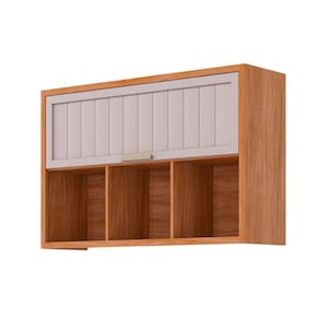 Armário Aéreo p/ Cozinha Eloise c/ 1 Porta Basculante Riscada e 3 Nichos 120 cm Cinamomo/Off White - MGM
