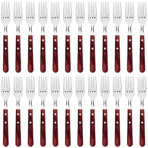 Kit 24 Garfos para Churrasco Tramontina Jumbo Inox Cabo Madeira Polywood Vermelho