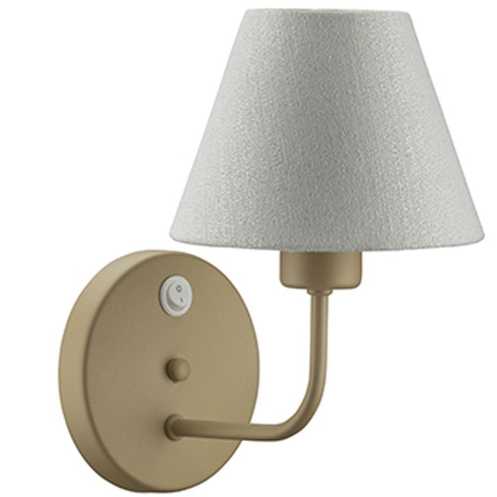 Arandela de Parede em Alumínio Dourado Cúpula Tecido Natural com Interruptor Luminária Quarto Cabeceira
