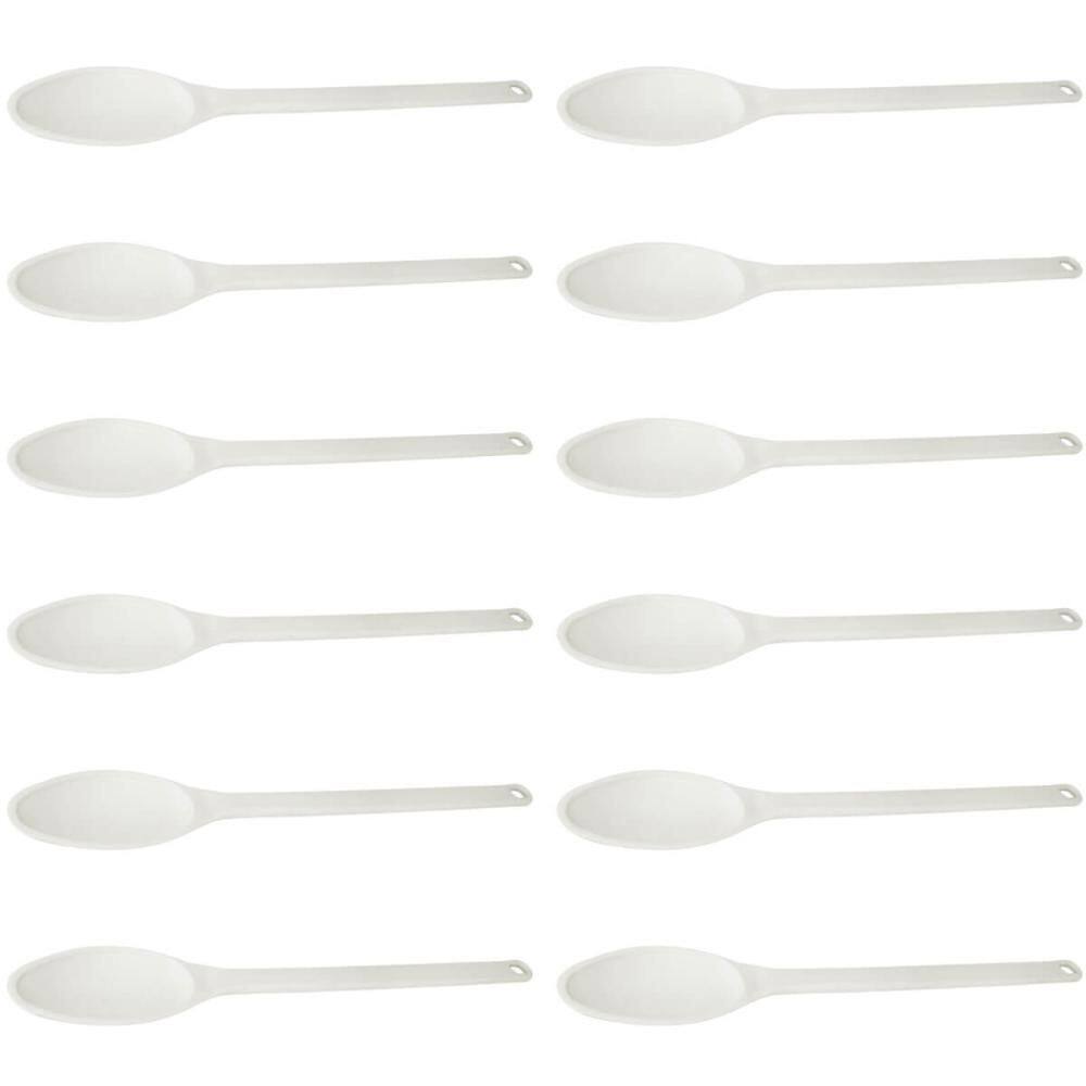 12 Colheres para Cozinha Industrial 59cm Plásticas Brancas Mexer Alimentos Restaurantes