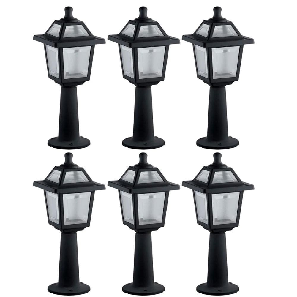 6 Balizadores de Jardim Pretos 45x18cm Luminárias de Chão Externas Ravena Dital Clássico