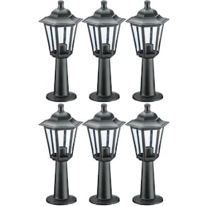 6 Balizadores Luminárias de Chão Muro 44x18cm Preto Colonial Termoplástico Grega Dital