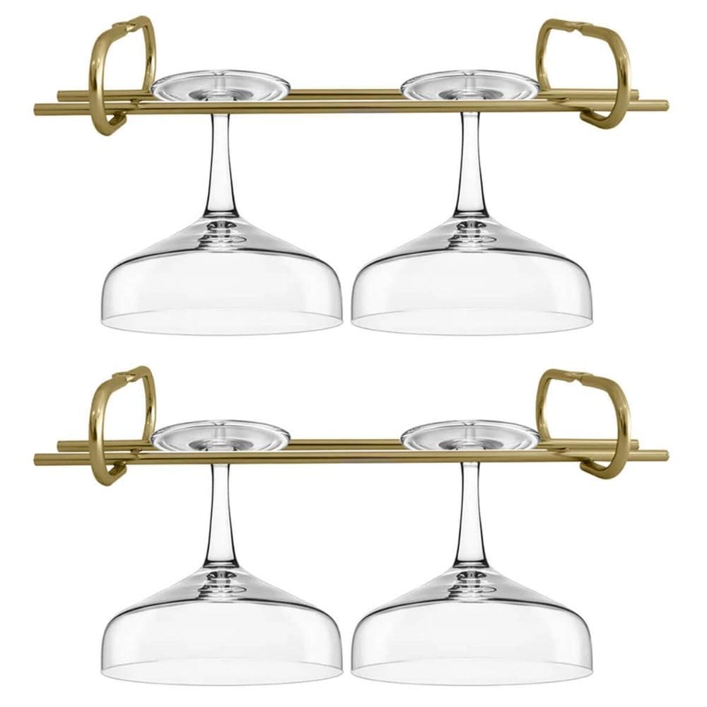 Kit 2 Suportes Porta Taças Dourado Reto 25cm Organizador Suspenso MS Aramados