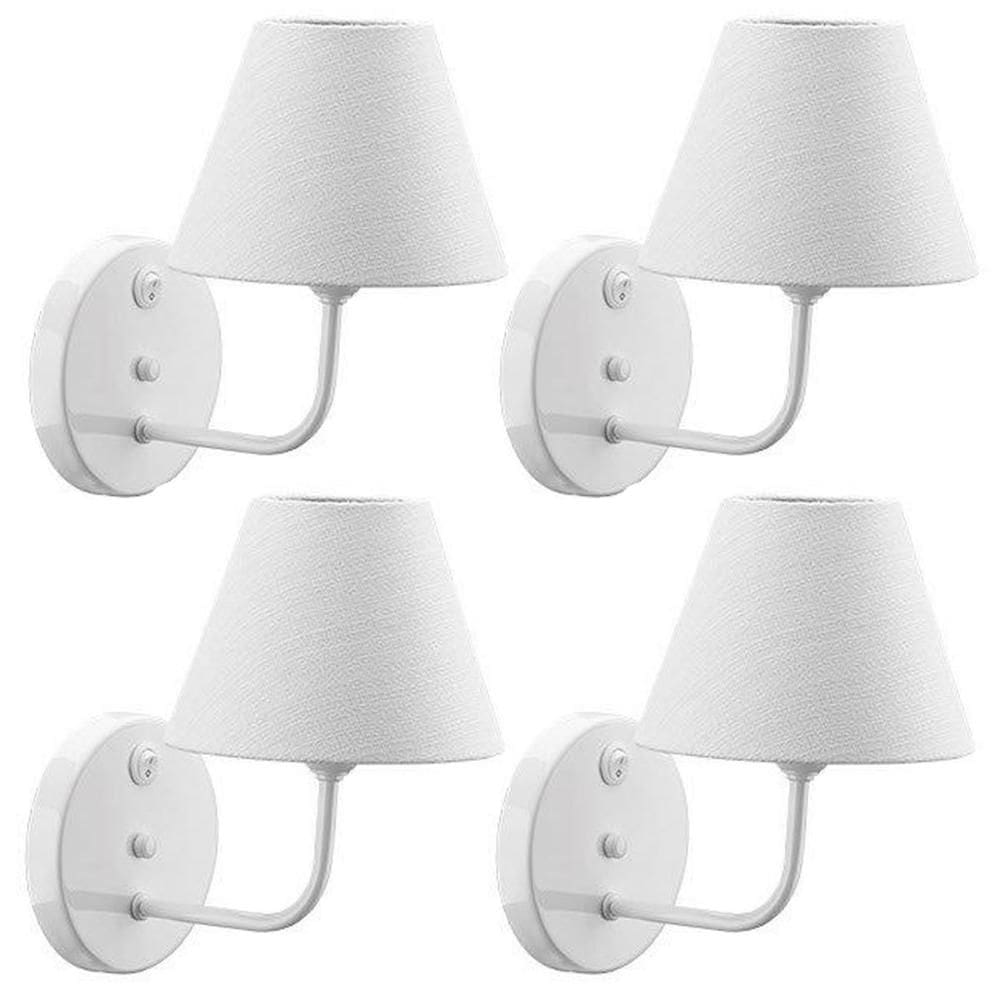 Jogo 4 Arandelas Branca Interruptor Cúpulas em Tecido de Parede Bivolt