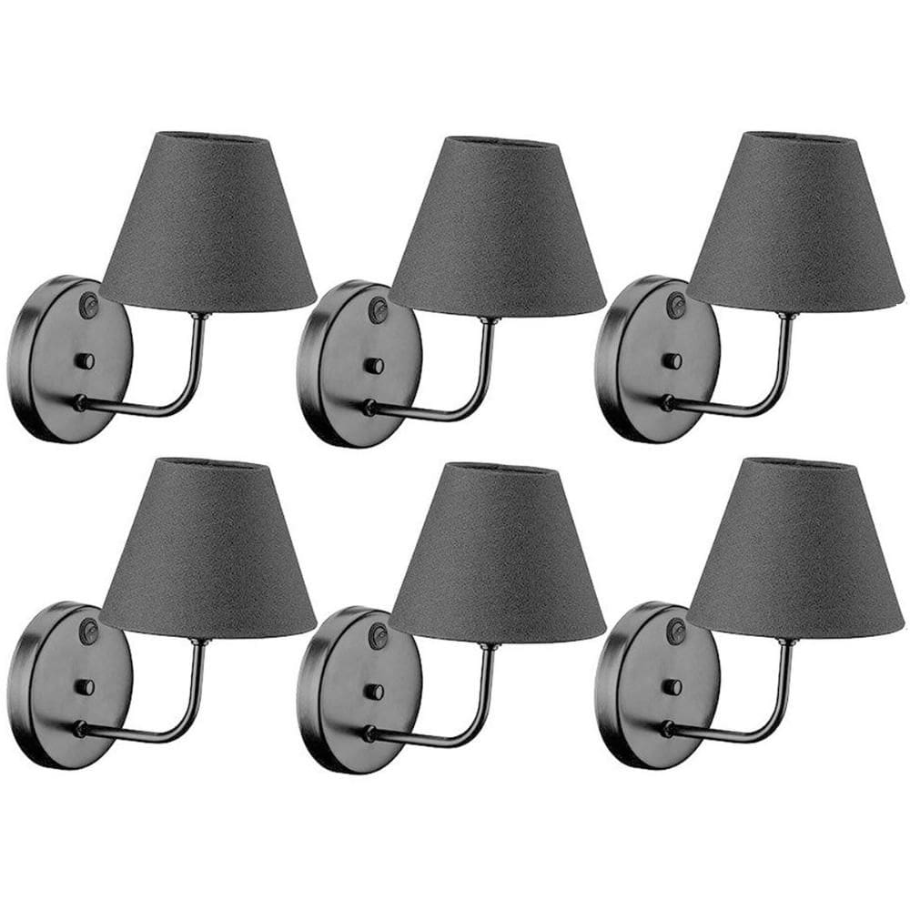 Kit 6 Arandelas Pretas Interruptor Cúpulas Tecidos de Paredes Bivolt 22x17x27cm