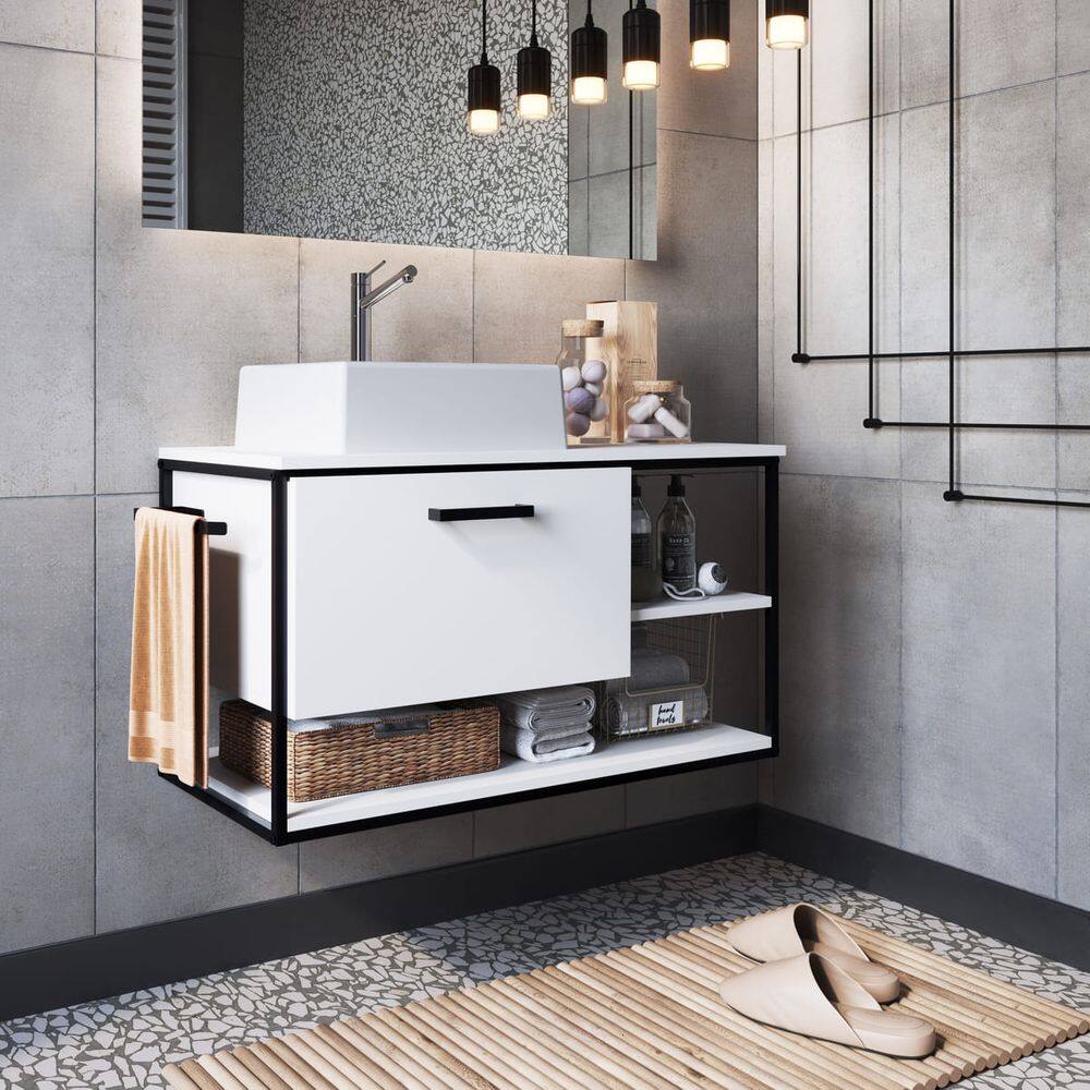 Gabinete Suspenso com Cuba Suporte para Toalhas 80cm P1007 Branco