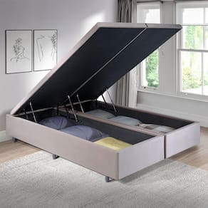 Cama Box Baú King 178x198x42cm Suede Bege com Pistão a Gás