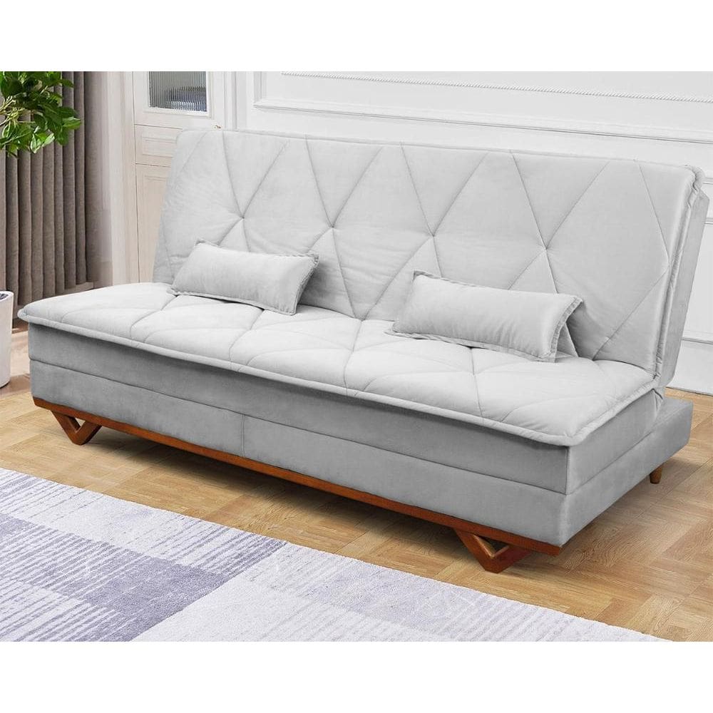 Sofá Cama Estoril 1,90m Cinza Suede Velut - King House