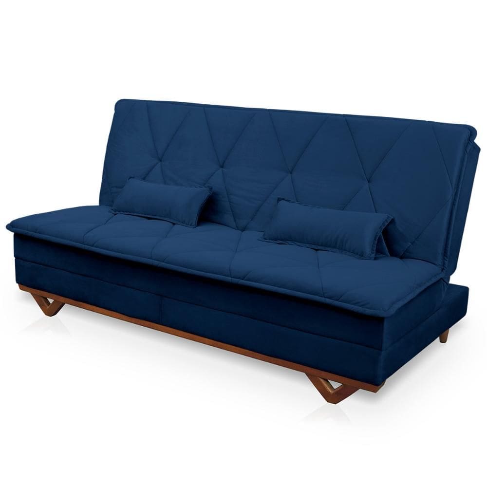Sofá Cama Estoril 1,90m Azul Suede Velut - King House