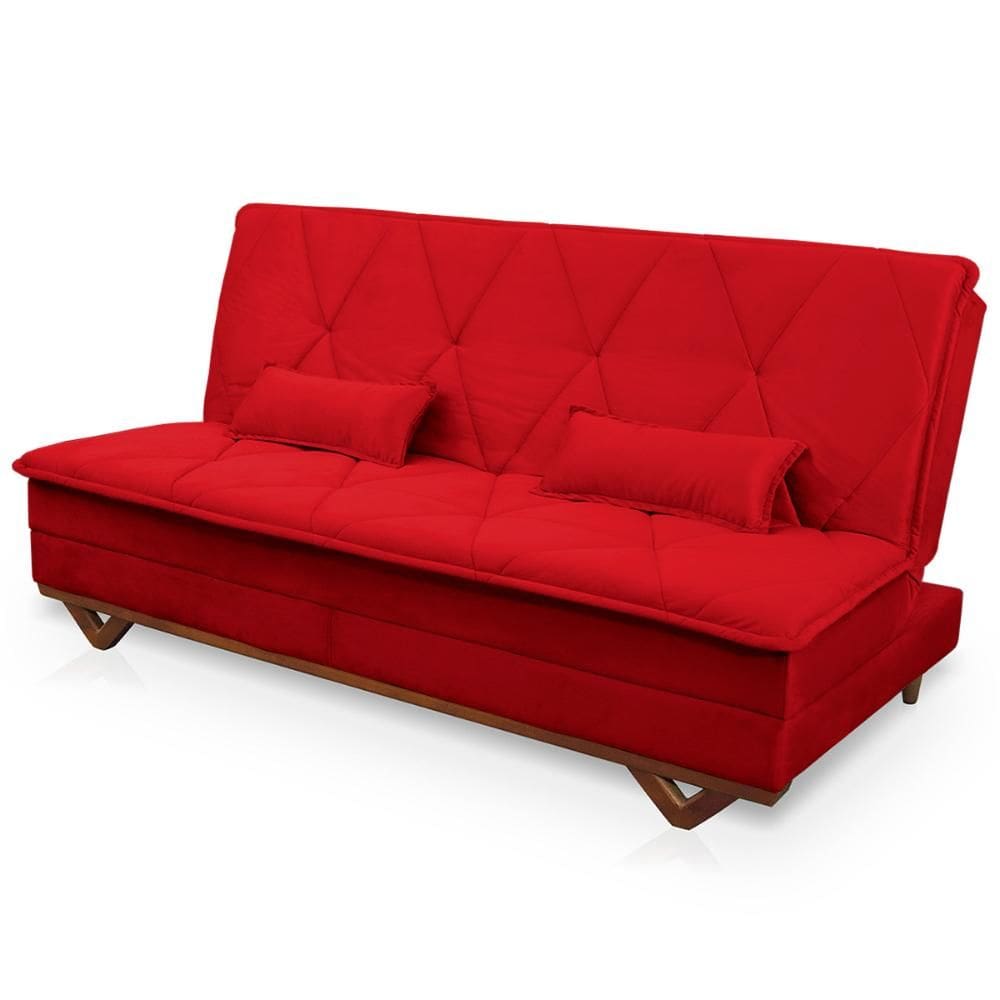Sofá Cama Estoril 1,90m Vermelho Suede Velut - King House
