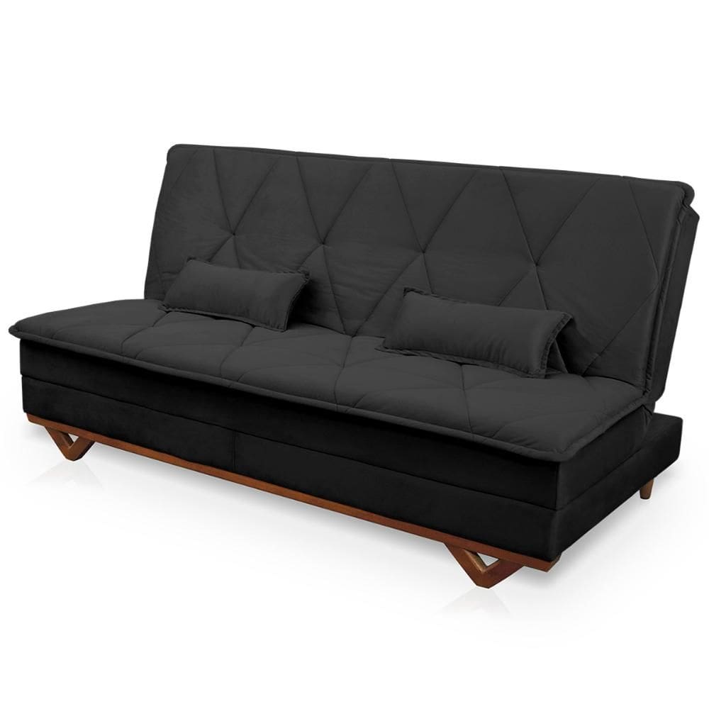 Sofá Cama Estoril 1,90m Preto Suede Velut - King House