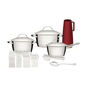 Jogo de Panelas Tramontina Allegra em Aço Inox com Fundo Triplo 3 Peças com Utensílios