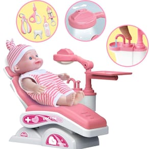 Boneca Doutor Doutora Dentista Com Acessórios Cadeira Ajustável Rosa
