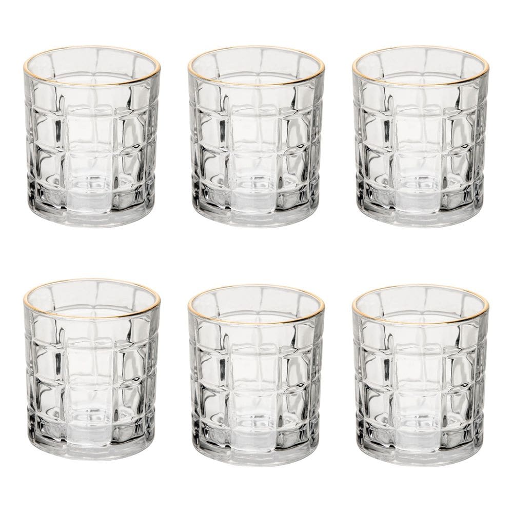 Jogo 6 Copos Whisky 330ml Borda Dourada Square Lyor Kit