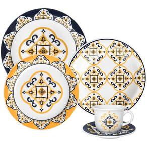 Jogo De Jantar 20 Pc Linha Luxo em Ceramica Alto Brilho Moscaics Flowers