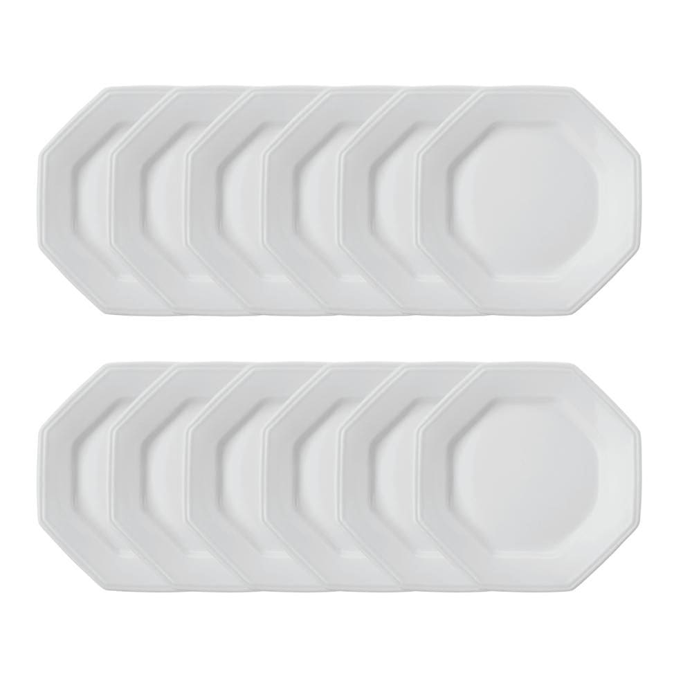 Jogo 12 Pratos de Sobremesa Prisma Brancos 20,5 cm Porcelana Schmidt