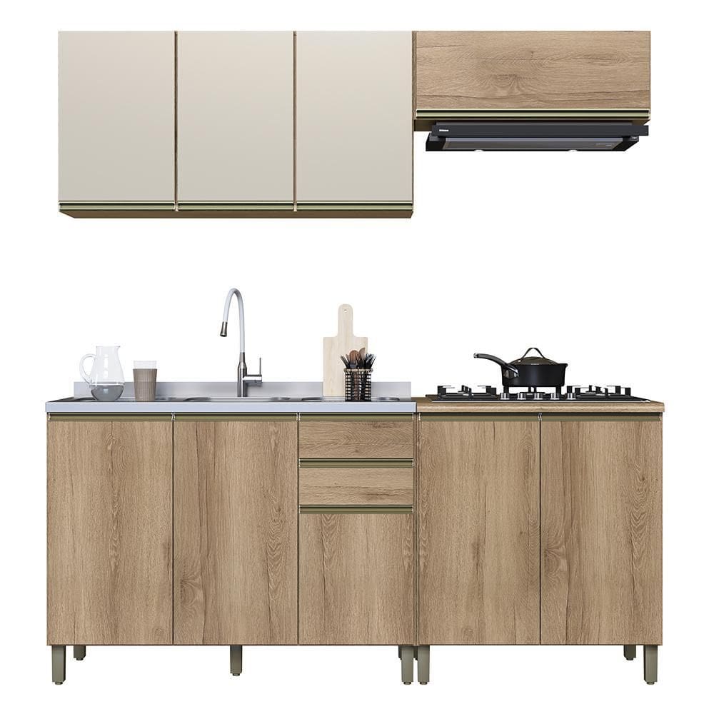 Cozinha Modulada Dinamarca 4 Peças Aéreo com Vidro e Balcão 120cm sem Tampo - Indékes