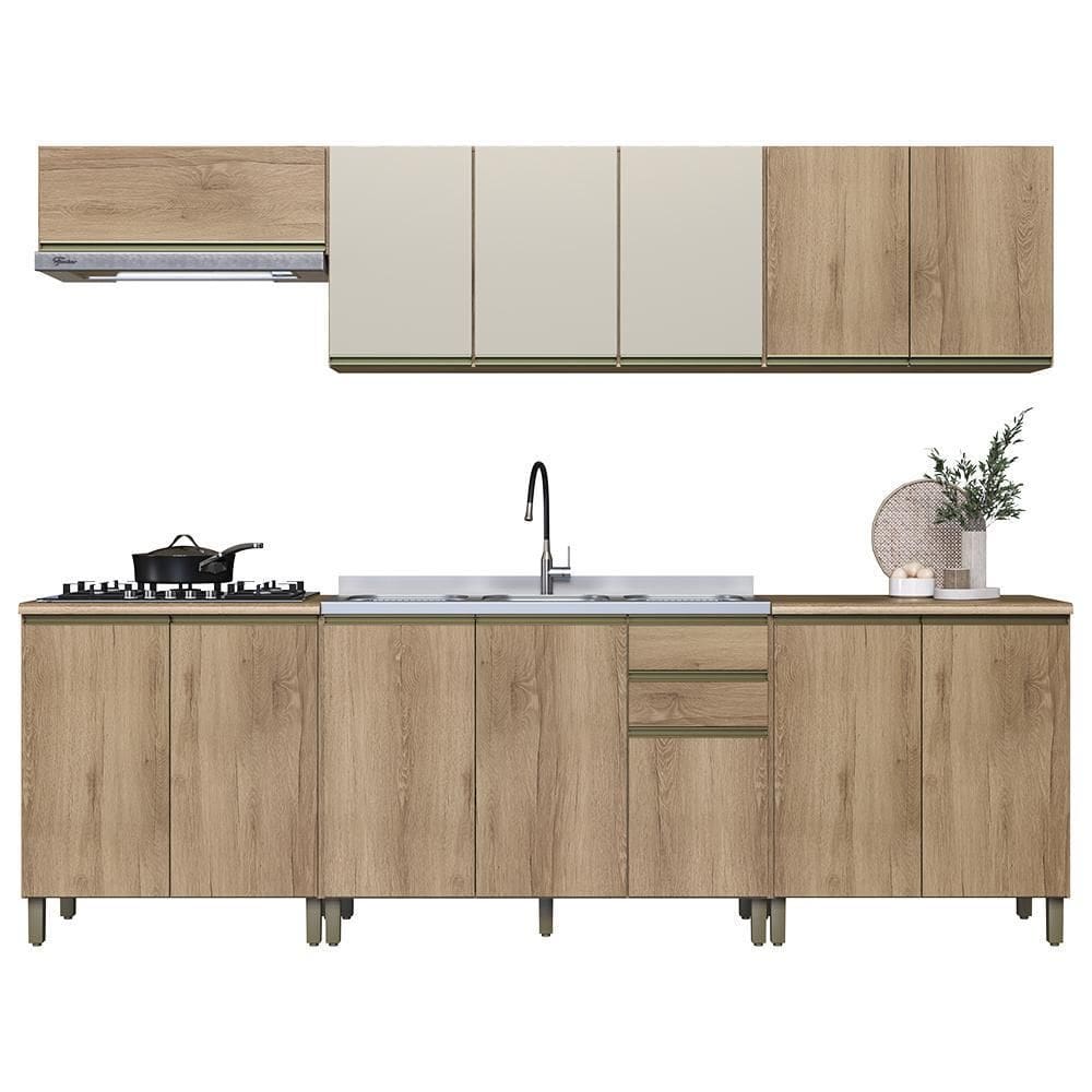 Cozinha Modulada Dinamarca 6 Peças com Aéreo 120cm com Vidro - Indékes