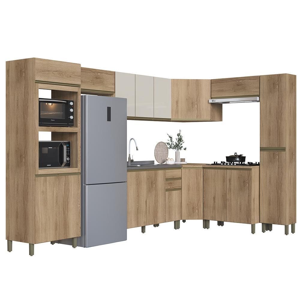 Cozinha Modulada de Canto Dinamarca 9 Peças com Torre Quente 2 Fornos e Paneleiro - Indékes