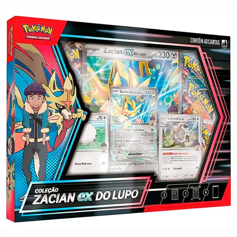 Box Pokémon Coleção Zacian EX do Lupo com 50 Cartas 10-10134-101 35263 - Copag