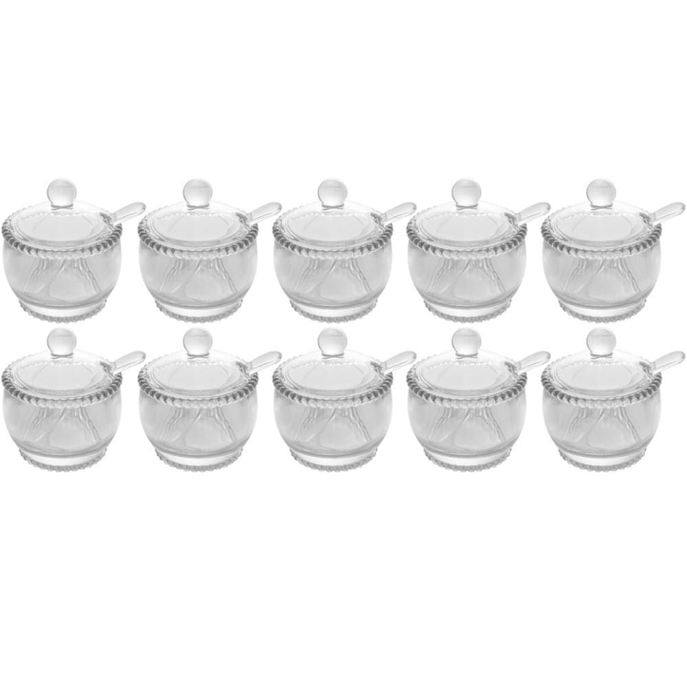 10 Açucareiros Vidro Cristal para Hotéis Colher 200ml Wolff Pearl Porta Açúcar de Mesa