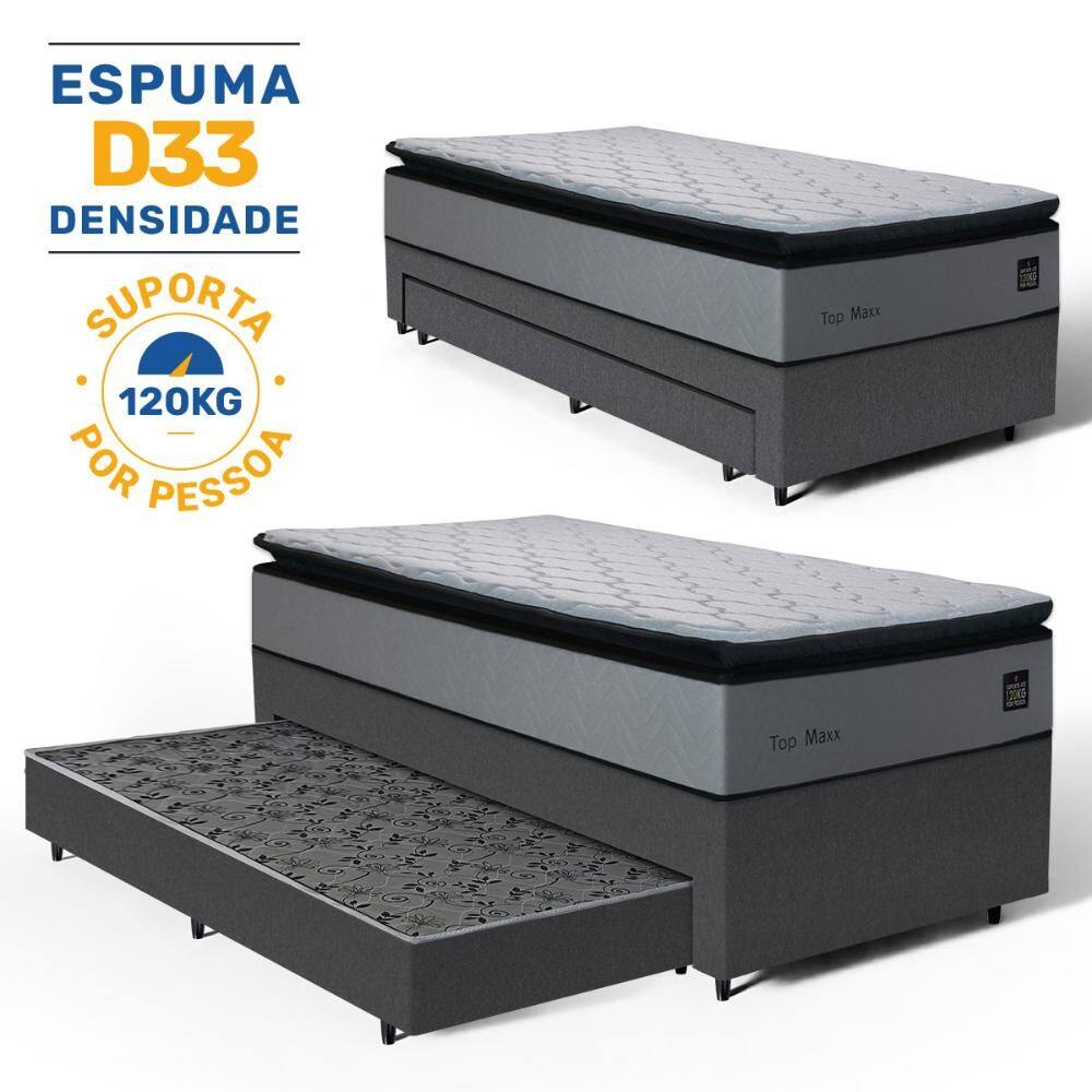 Cama Box com Colchão de Espuma D33 Pillow Top Maxx + Auxiliar de Espuma Unique Solteiro 88cm