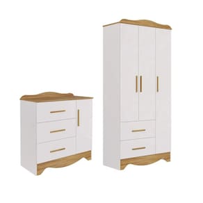 Quarto Bebe Cômoda e Guarda Roupa Moveis Peroba Clara MDF Ls