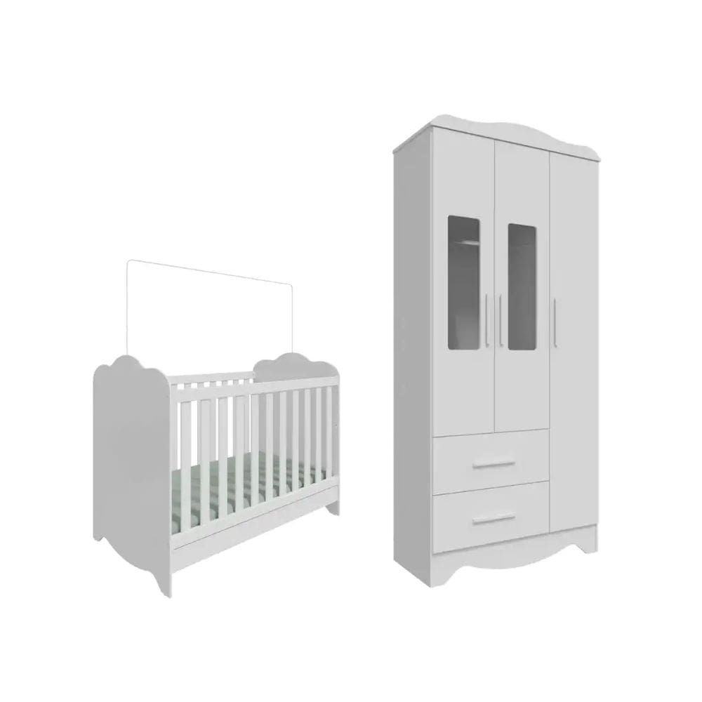 Quarto Bebe Berço e Guarda Roupa Moveis Peroba Clara MDF