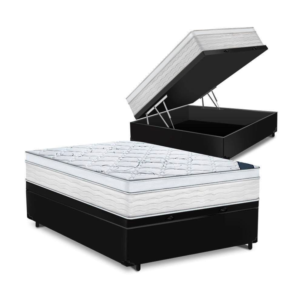 Cama Box Baú Casal Tecido Sintético Preto Com Colchão 138 Toronto Molas Ensacadas Branco D33