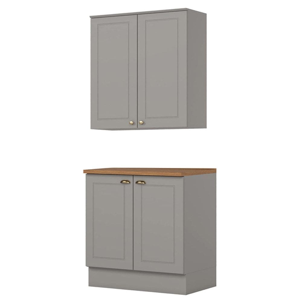 Armario Aereo E Balcao 80cm Americana Cinza Nature Henn