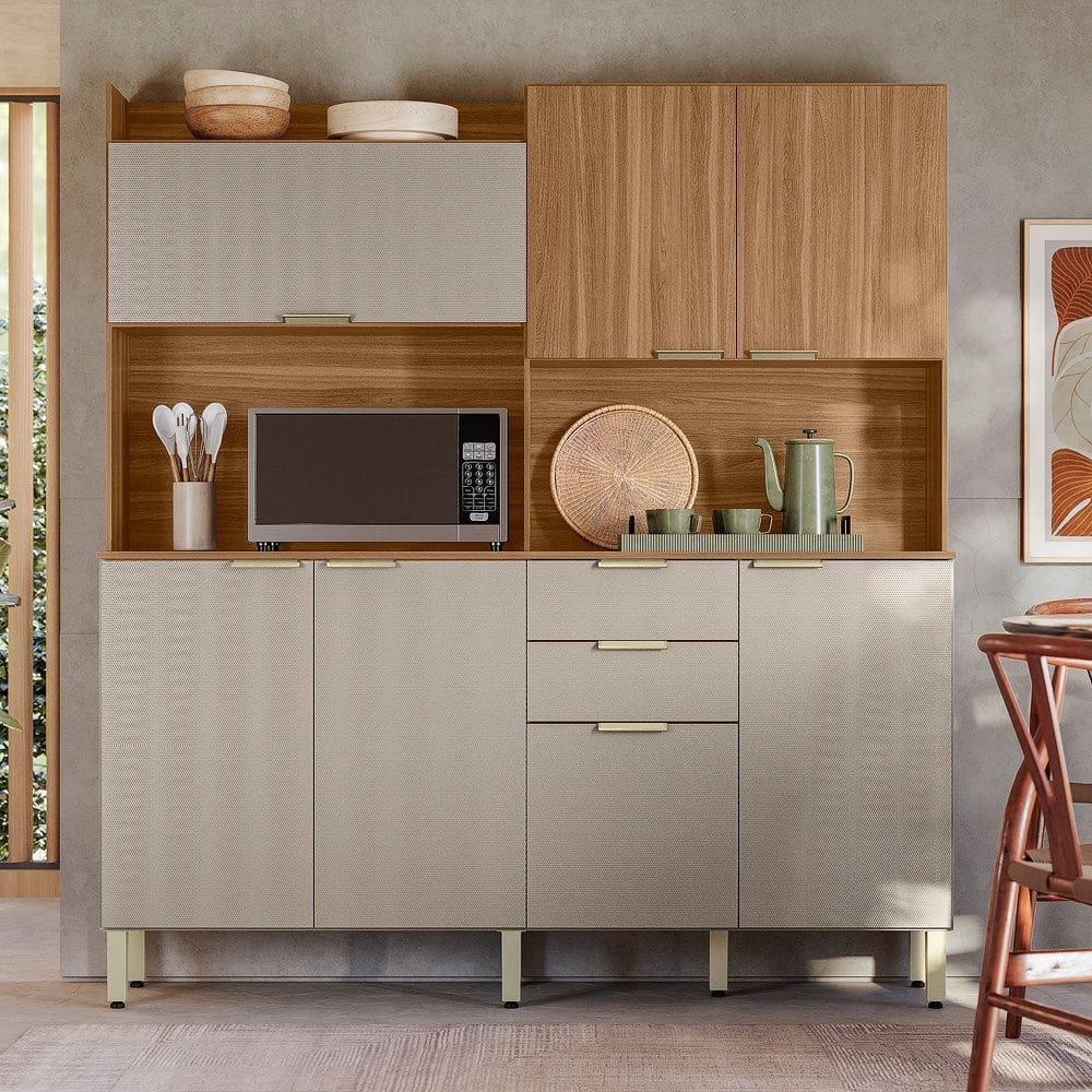 Cozinha Compacta Pitaya 7 Portas e 2 Gavetas Amêndola Touch Nude Demóbile