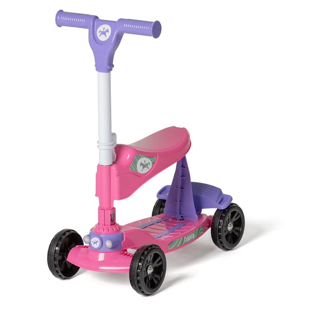 Patinete Calesita Rosa Infantil 2 Em 1 C/ Banquinho Tateti