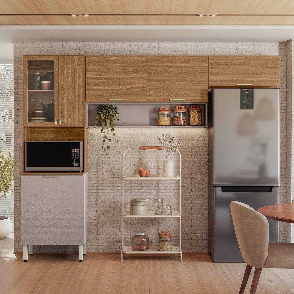 Cozinha Compacta Alba 6 Portas Amêndola Touch Nude Demóbile