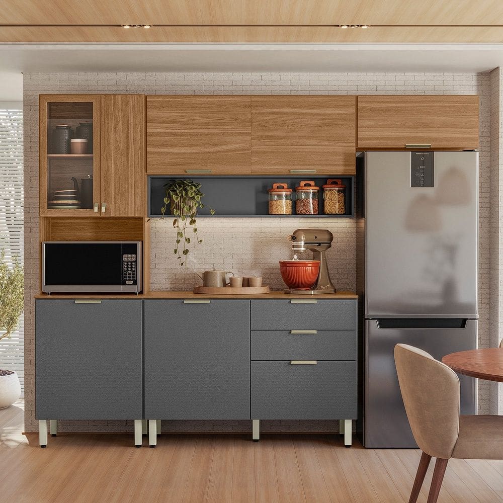 Cozinha Compacta com Balcão Alba Amêndola Touch Grafito Demóbile