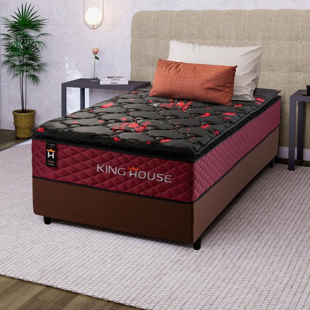 Conjunto Cama Box c/ Molas Ensacadas Toronto Vermelho Solteiro 88x188x66