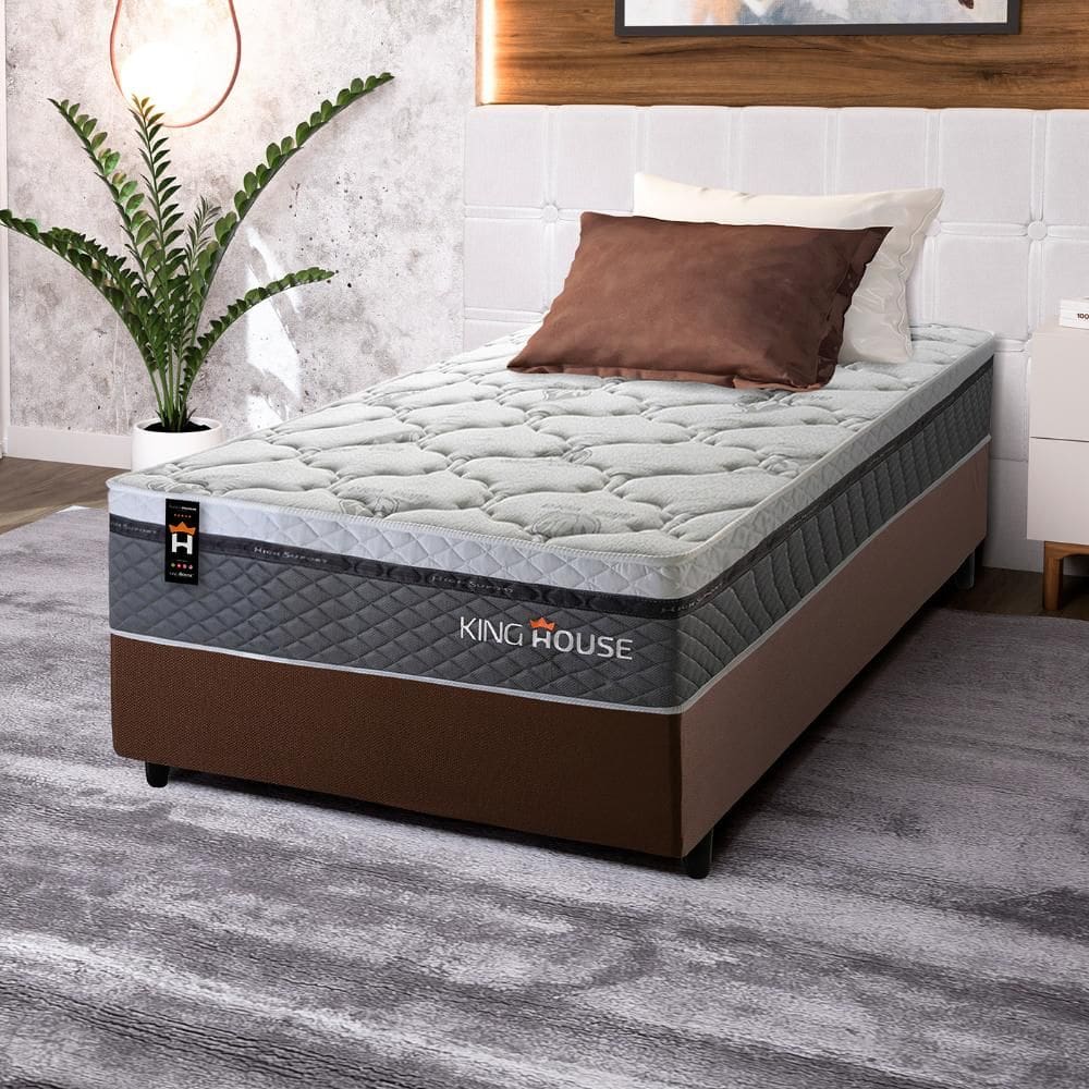 Conjunto Cama Box c/ Molas Ensacadas Benton Cinza Solteiro 88x188x71