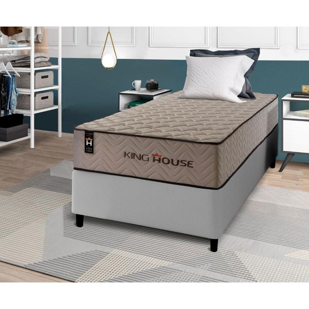 Conjunto Cama Box Espuma San Diego Bege Solteiro 96x203x67