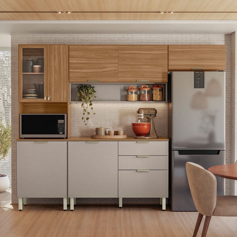 Cozinha Compacta com Balcão Alba Amêndola Touch Nude Demóbile