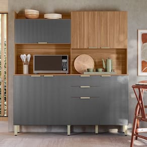 Cozinha Compacta Pitaya 7 Portas e 2 Gavetas Amêndola Touch Grafito Demóbile