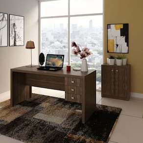 Kit Mesa de Escritório com Armário de 2 Portas Nogal