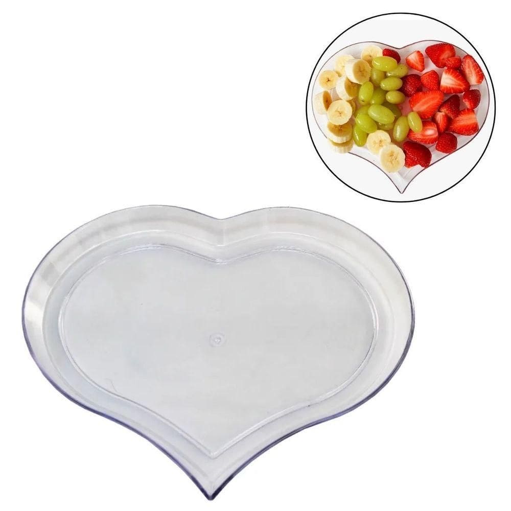 Bandeja De Acrílico Coração Transparente 23cm X 20cm X 1,5cm