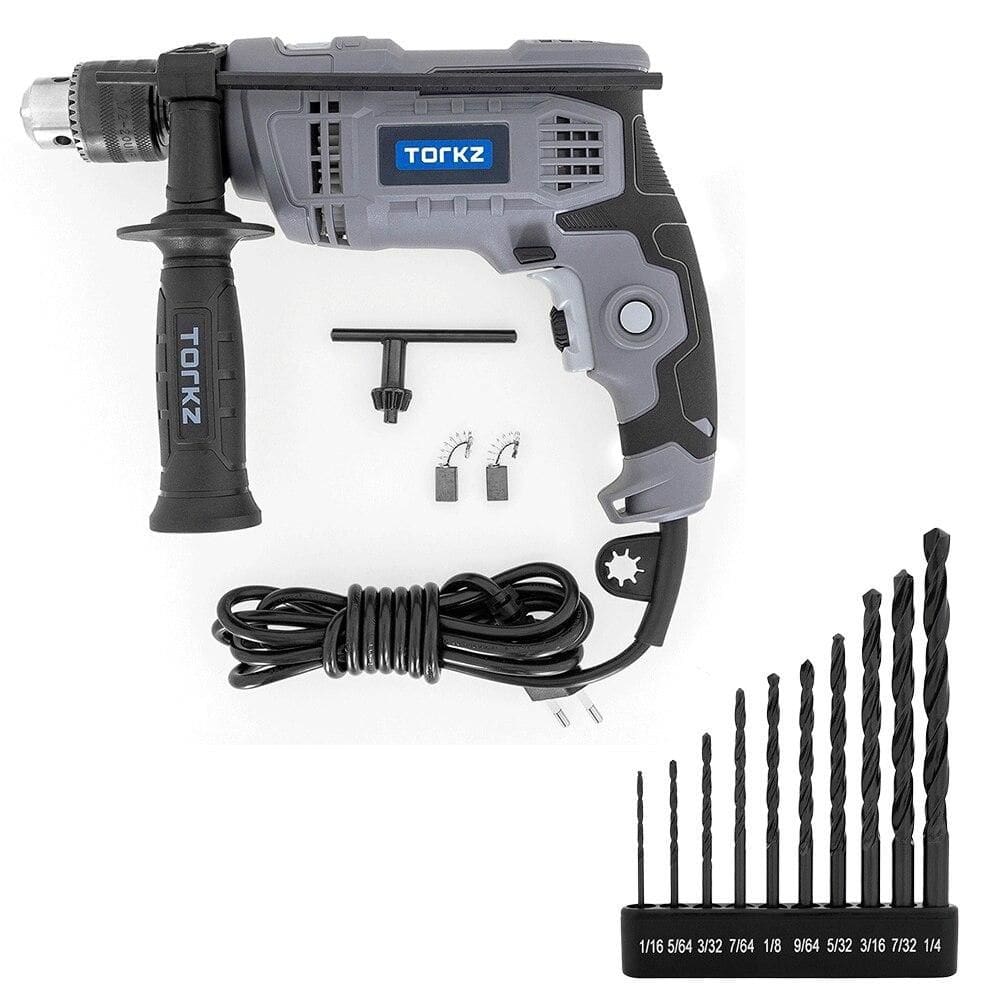 Furadeira de Impacto Profissional TRE0009 Torkz e Kit de Brocas 10 Peças