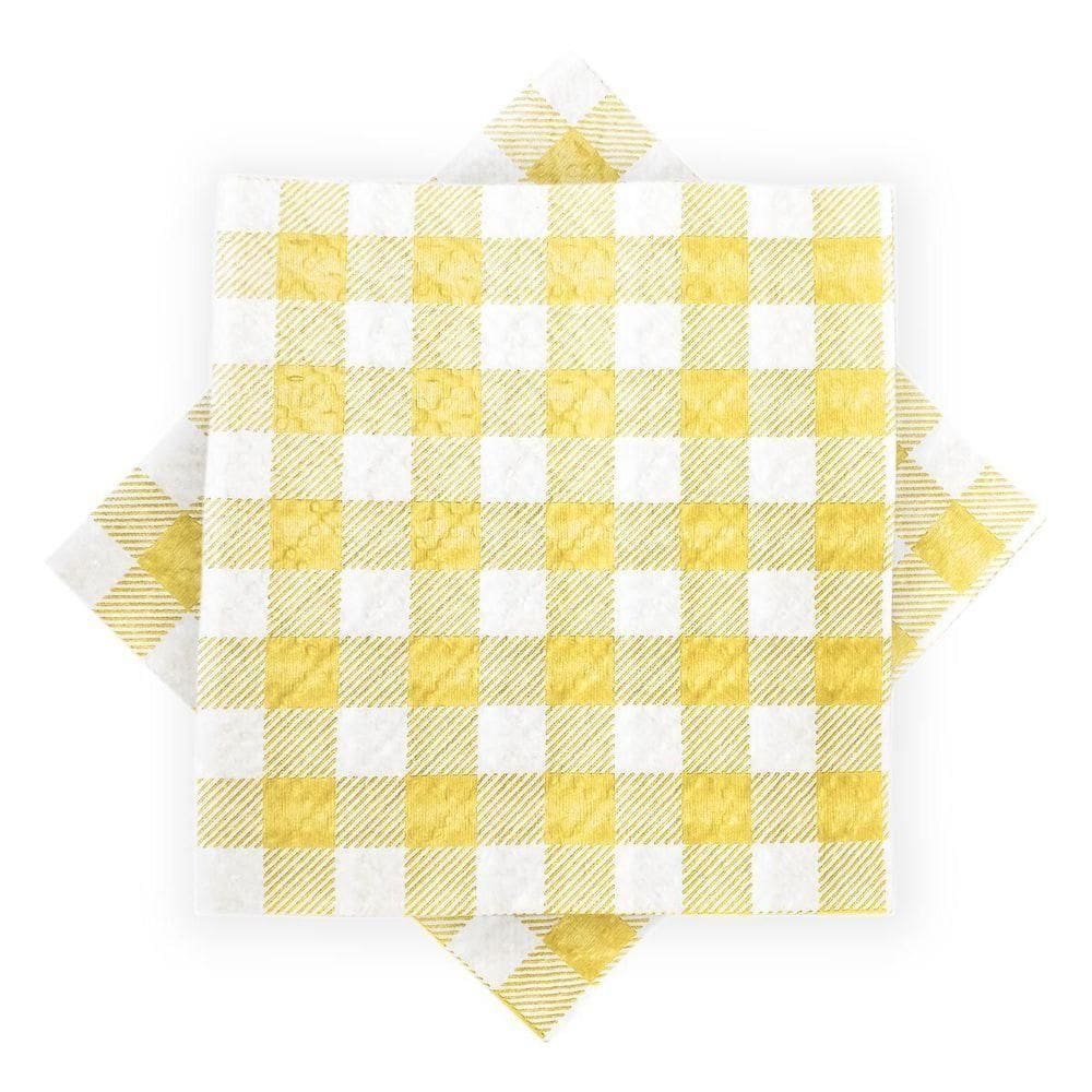 Guardanapo De Papel Xadrez Amarelo 20cm X 21cm - 50 Unidades