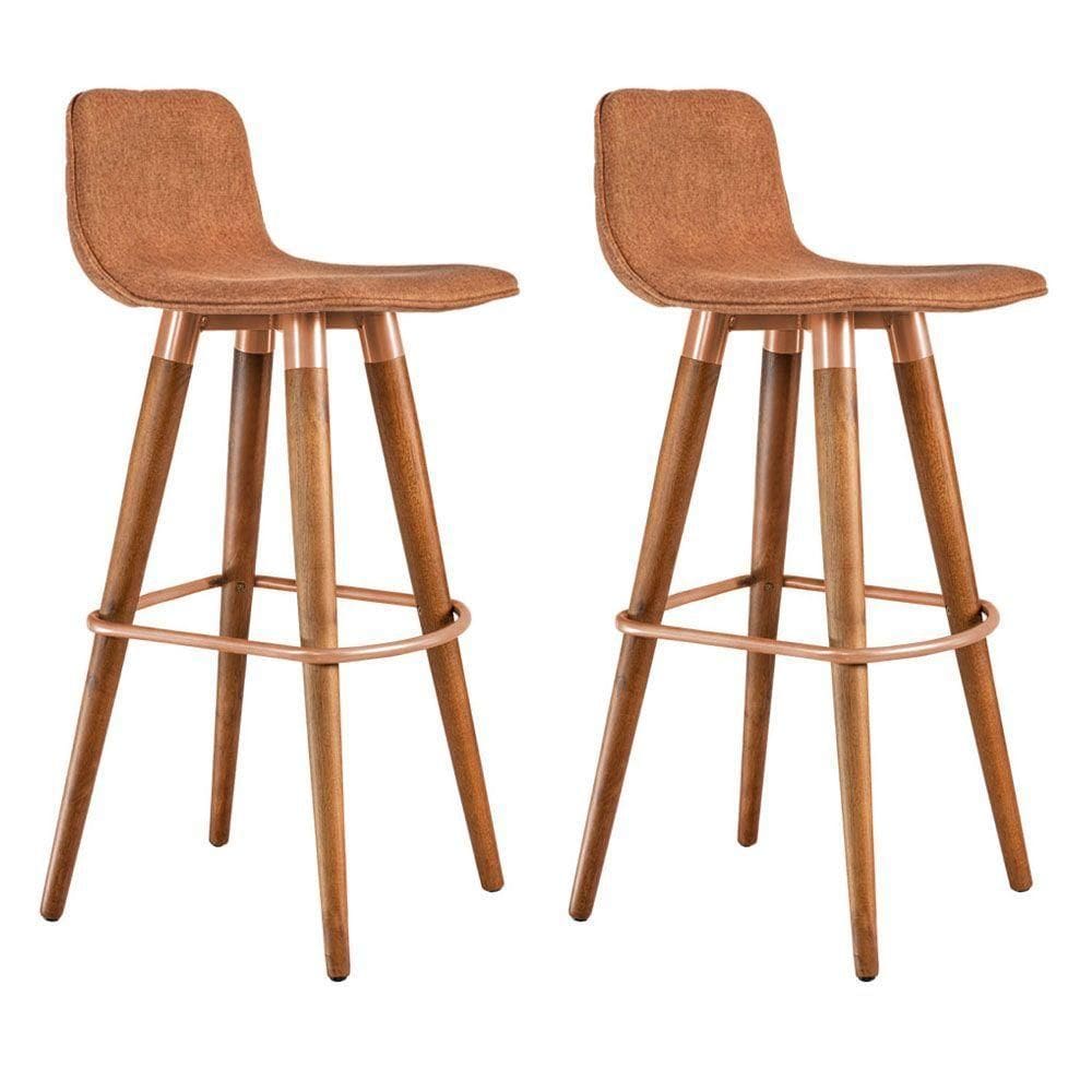Kit 2 Banquetas Altas Luxo Linea Aço Cobre Linho Terracota