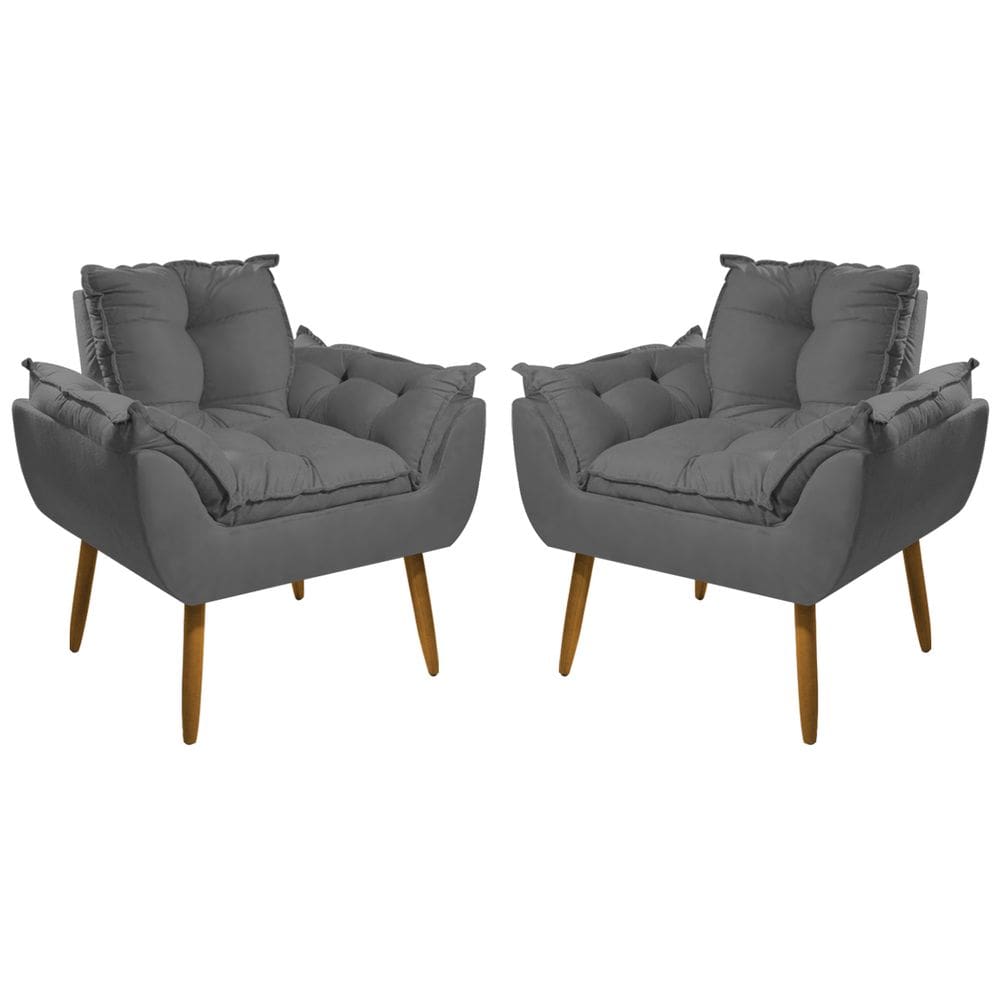 Kit 2 Poltronas e 1 Namoradeira Opala Suede com Pés Palito