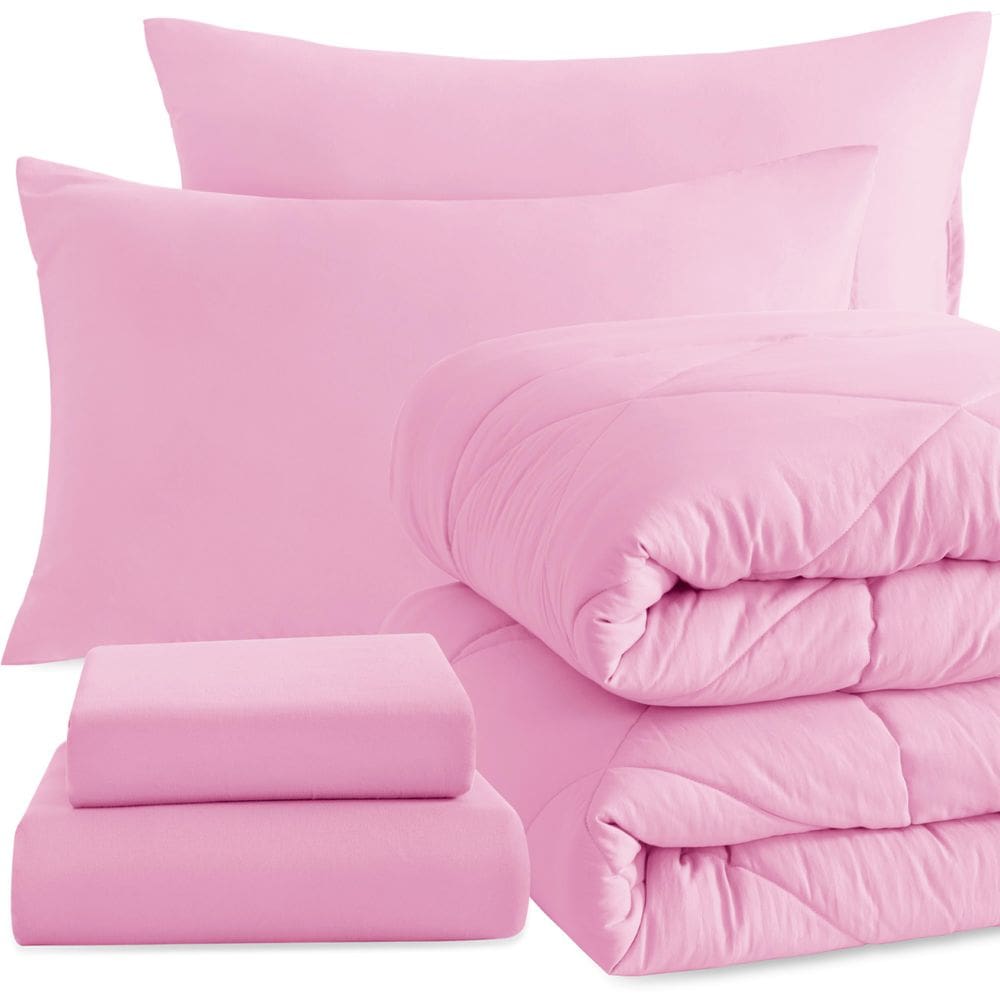 Conjunto de edredom NTBAY Twin com lençóis, 5 peças de microfibra rosa